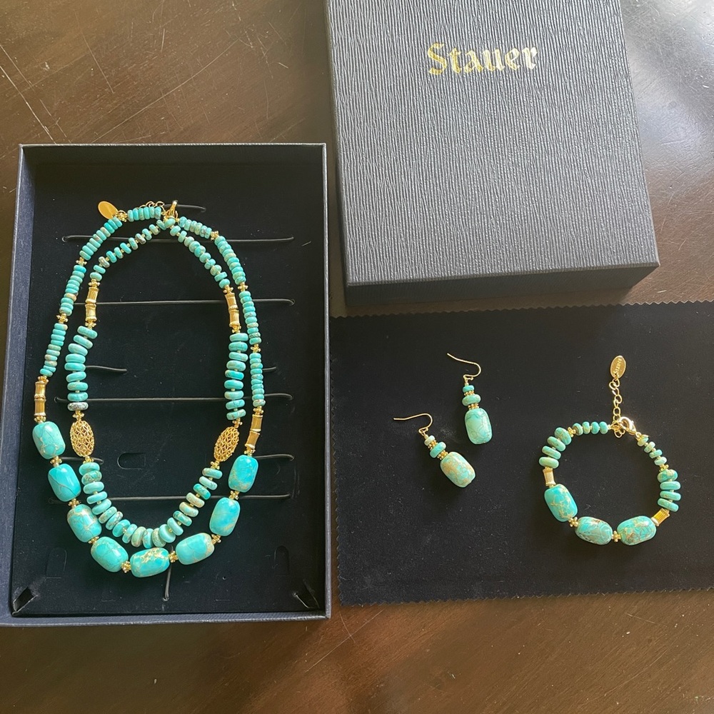 Stauer Turquoise Necklace Bracelet & Earrings Set